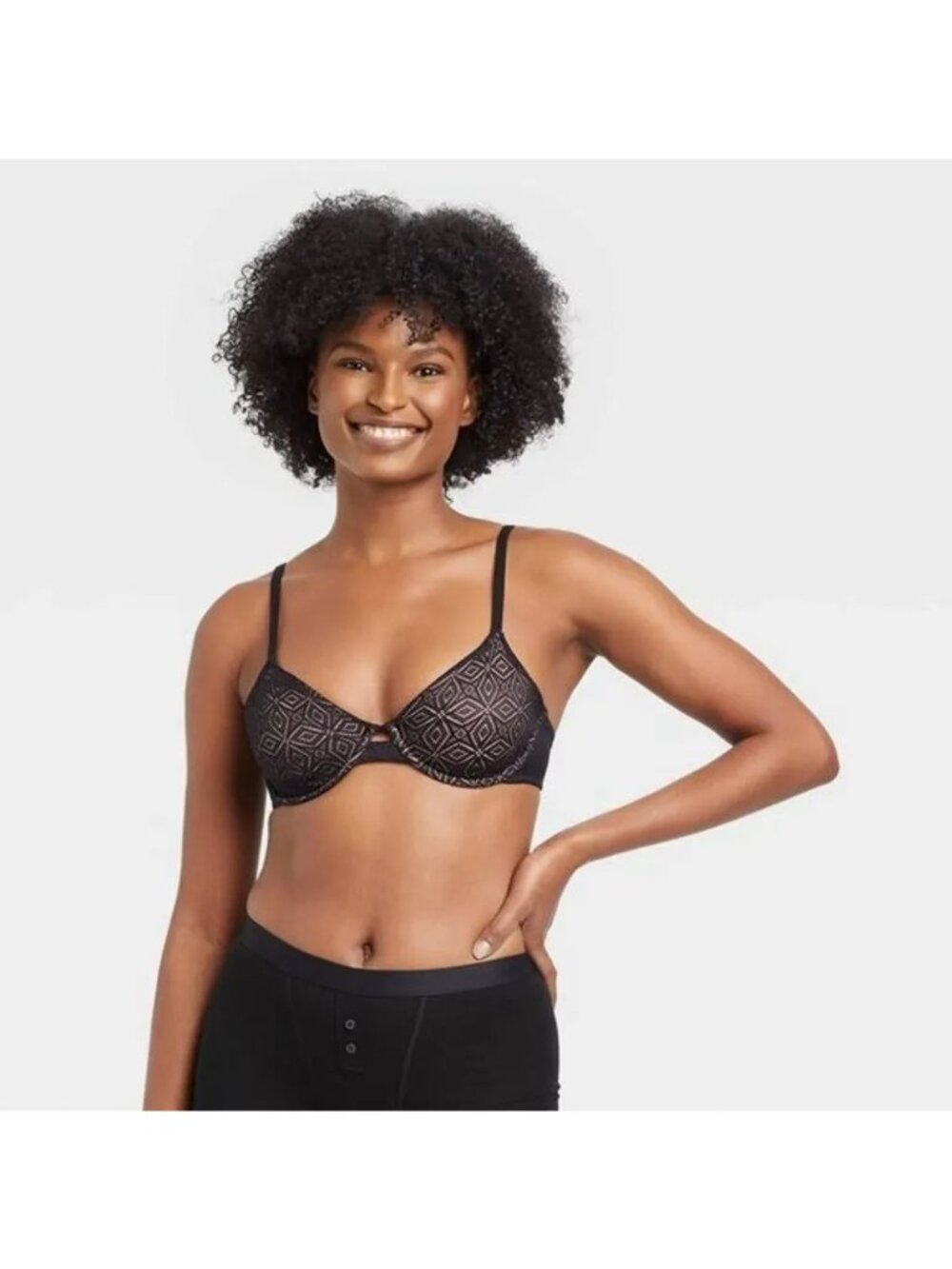 Auden size 32C Underwire Bra Black And Pink Lace Unlined Demi Coverage